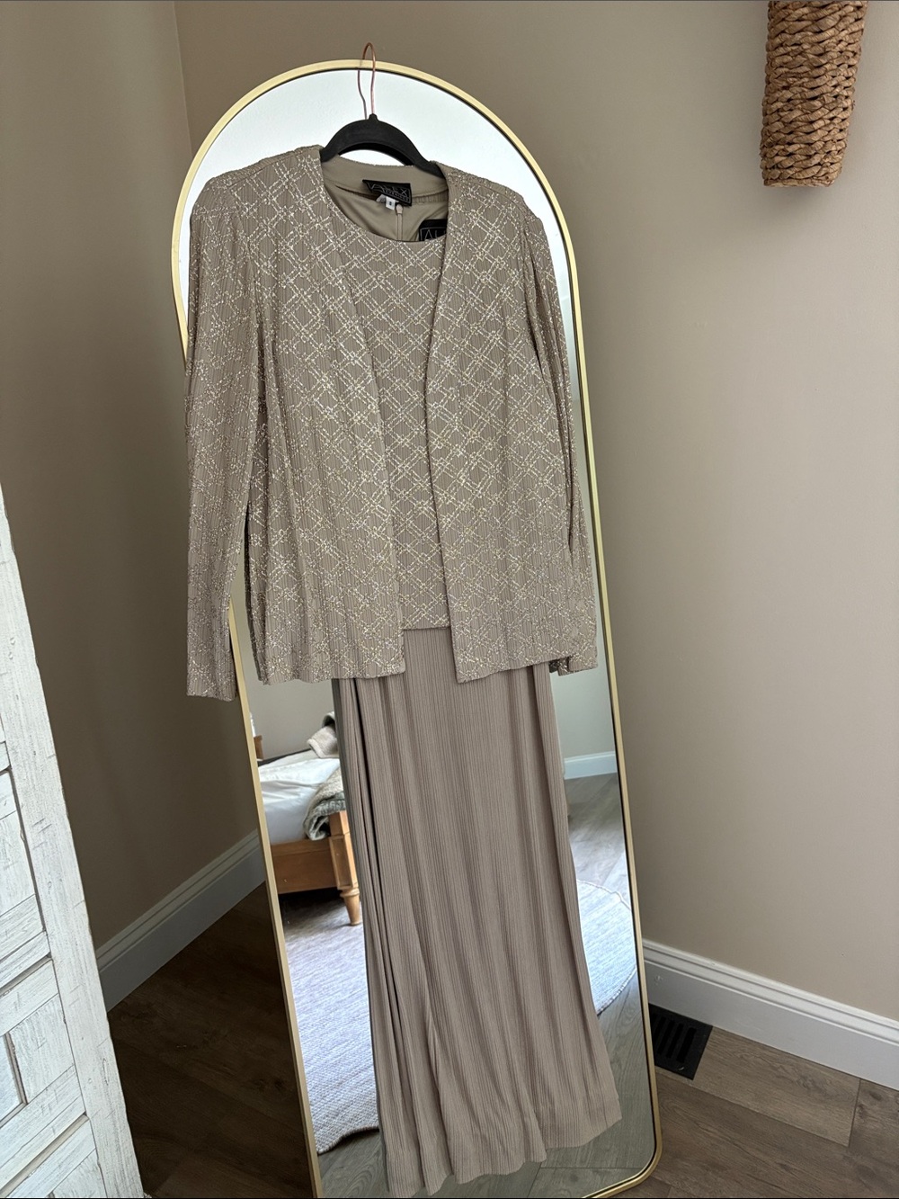 Taupe Beaded Jacket & Pleated Skirt Set Mother of the bride set